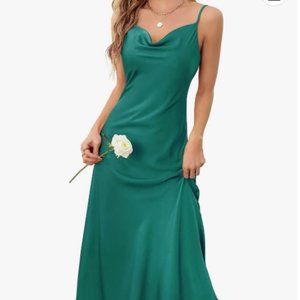 Sleeveless Spaghetti Strap Satin Dress Cocktail Beach Evening Party Cowl Neck